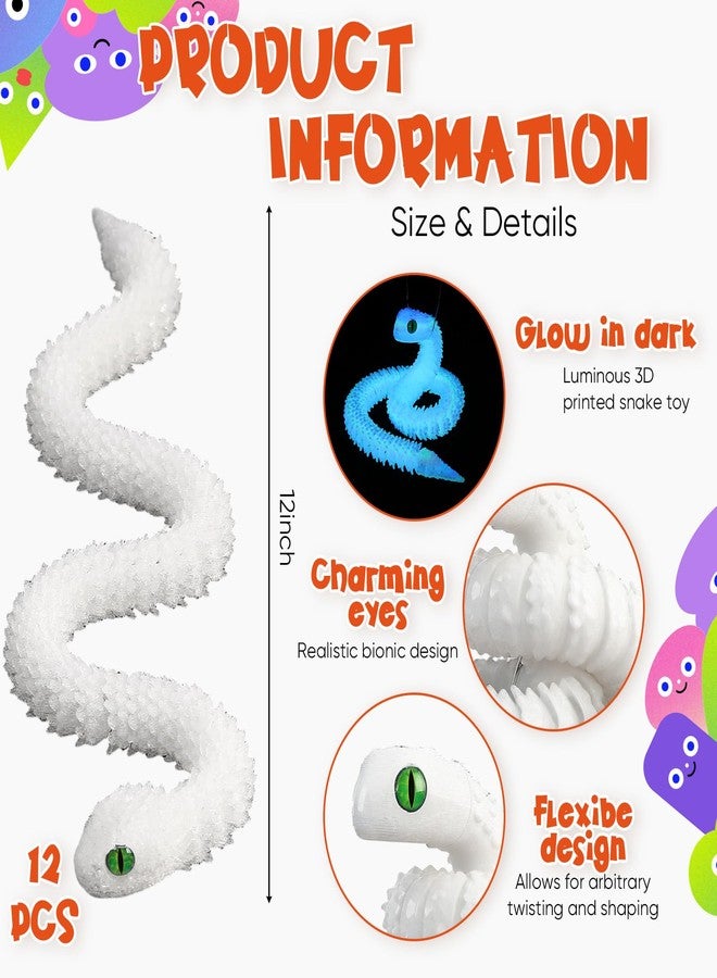 Arrowbash مجموعة ألعاب Arrowbash المكونة من 12 قطعة من ألعاب الثعابين ثلاثية الأبعاد بألوان قوس قزح تتوهج في الظلام، ألعاب مرنة بطول 12 بوصة لتخفيف التوتر لدى الأطفال، تساعد على تهدئة الأطفال المصابين باضطراب فرط الحركة ونقص الانتباه/التوحد، رفيق مثالي للمكتب، هدايا لتزيين عيد الفصح/الهالوين - Image 2